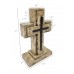FixtureDisplays® Wooden Pedestal Rugged Cross with Metal Details 5. 5